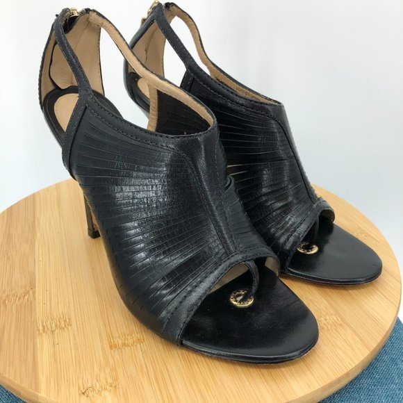 L.A.M.B. Gwen Stefani Black Leather Caged Ankle open toe Pumps size 9.5 - Picture 10 of 16